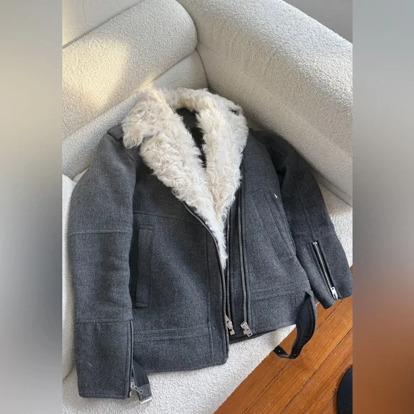 IRO Charcoal Jacket with Cream Faux Fur Collar NWOT - Picture 4 of 8